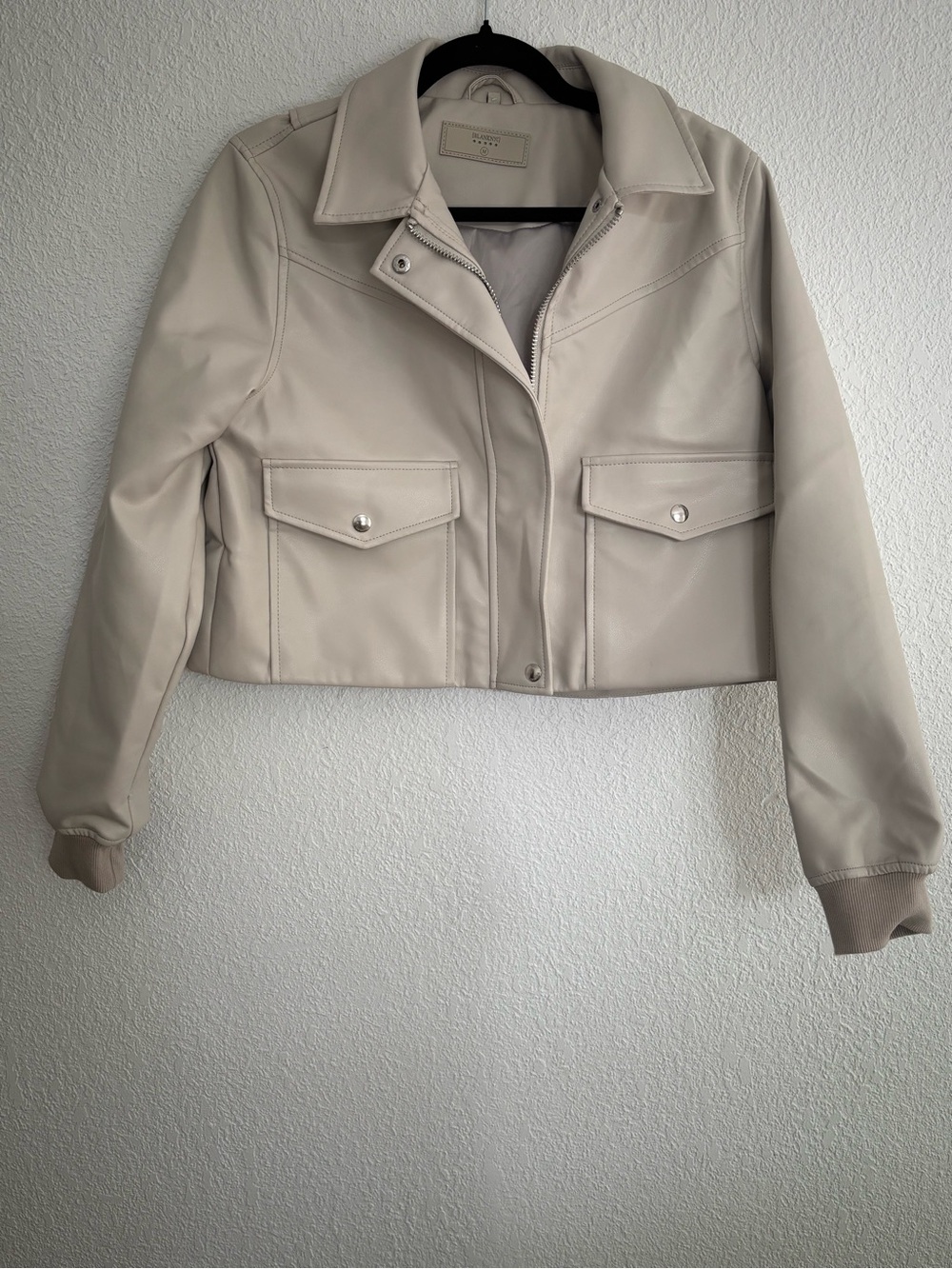 Blank NYC Cropped Cream Faux Leather Jacket